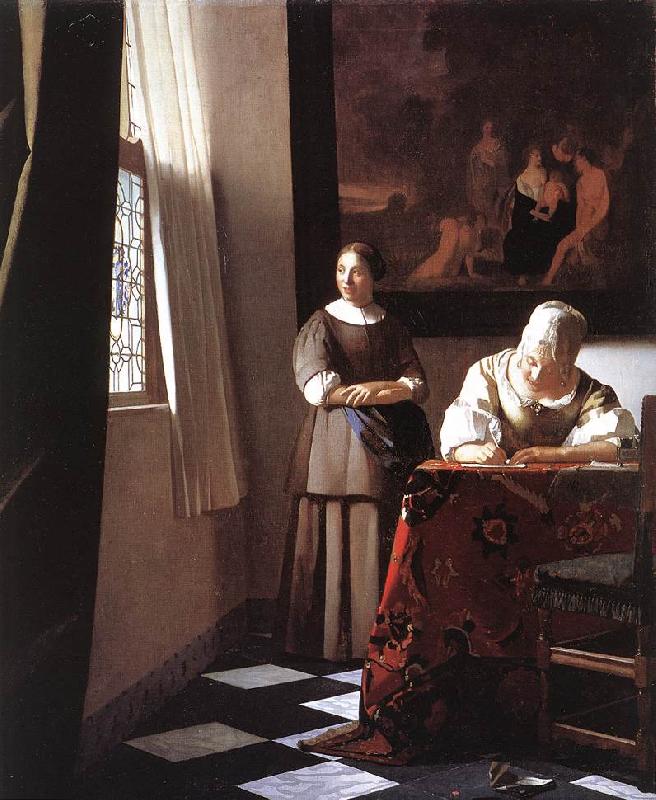Jan Vermeer Lady Writing a Letter with Her Maid Sweden oil painting art